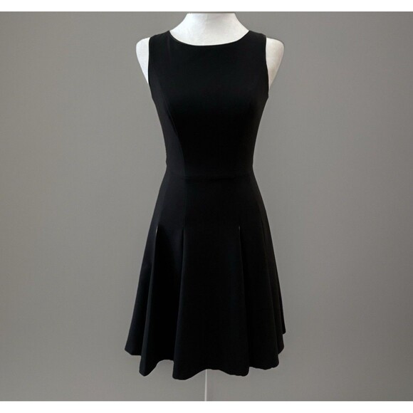 White House Black Market Dress Size 00 Black Fit & Flare Pleated White Insets - Picture 3 of 5